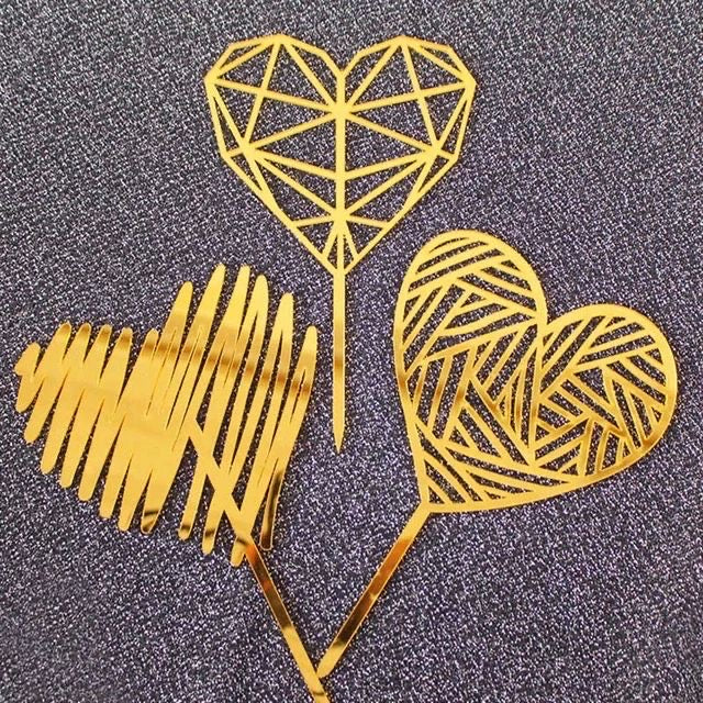 Heart Shape Cake Topper Gold (Pack of 3)