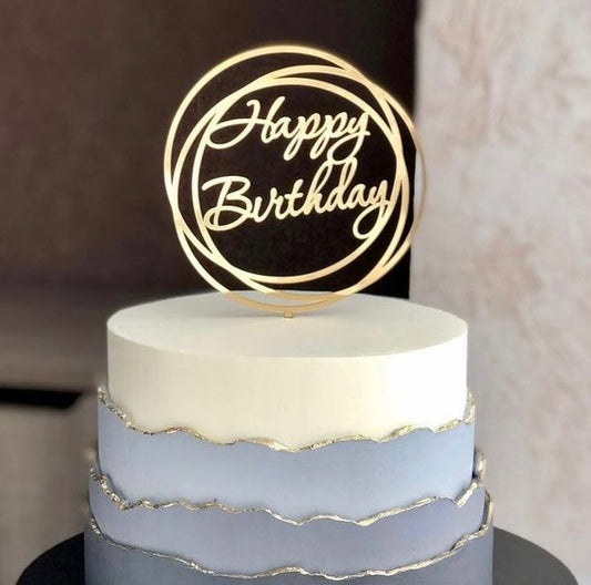 Happy Birthday Cake Topper Golden