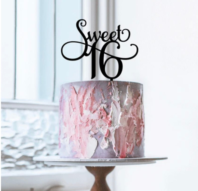 Sweet 16 Cake Topper Black For Birthday