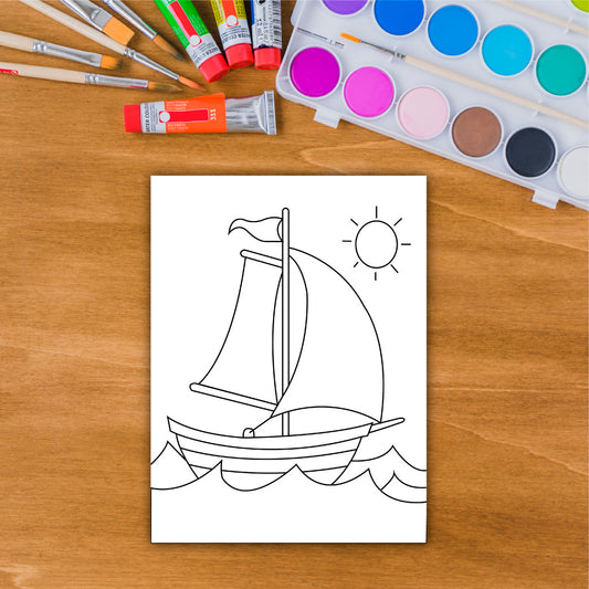 DIY Pre-marked Boat Scenary Design on Canvas for Painting, Art & Craft