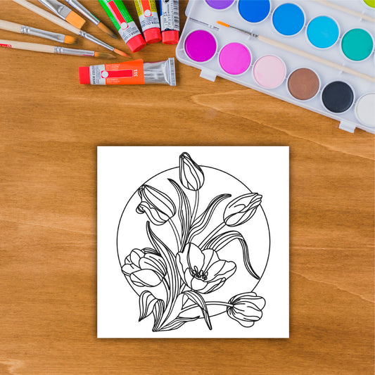 DIY Pre-marked Tulip Flower Design on Canvas Base for Painting, Art & Craft