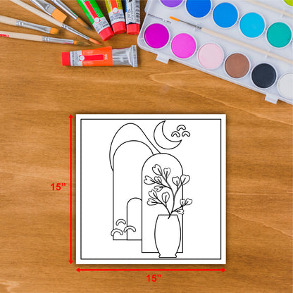 DIY Pre-marked  Flower Vase Design on Canvas Base for Painting, Art & Craft