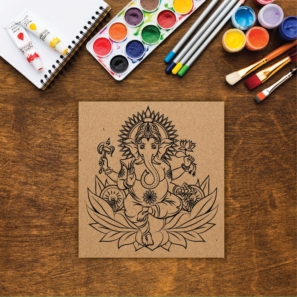 DIY Pre-marked Lord Ganesha Design on MDF 3mm Thick for Painting, Art & Craft