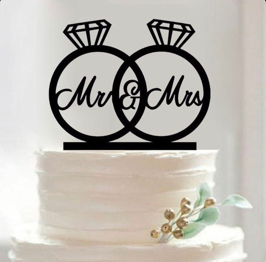 diamond black Mr & Mrs cake topper