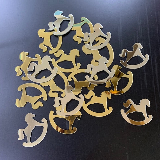 Rocking Horse Shape Gold And Silver Acrylic Cutouts Set Of 20