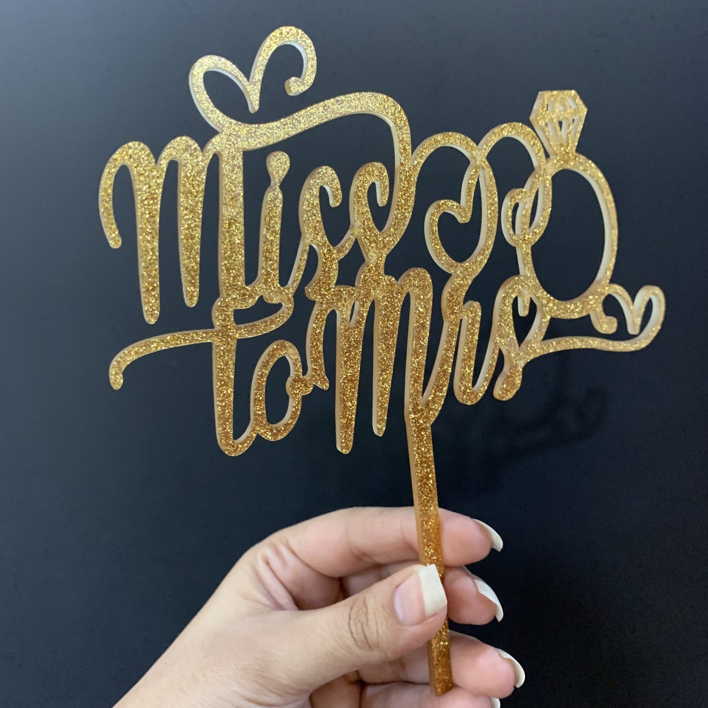 Miss To Mrs Cake Topper Glitter Gold