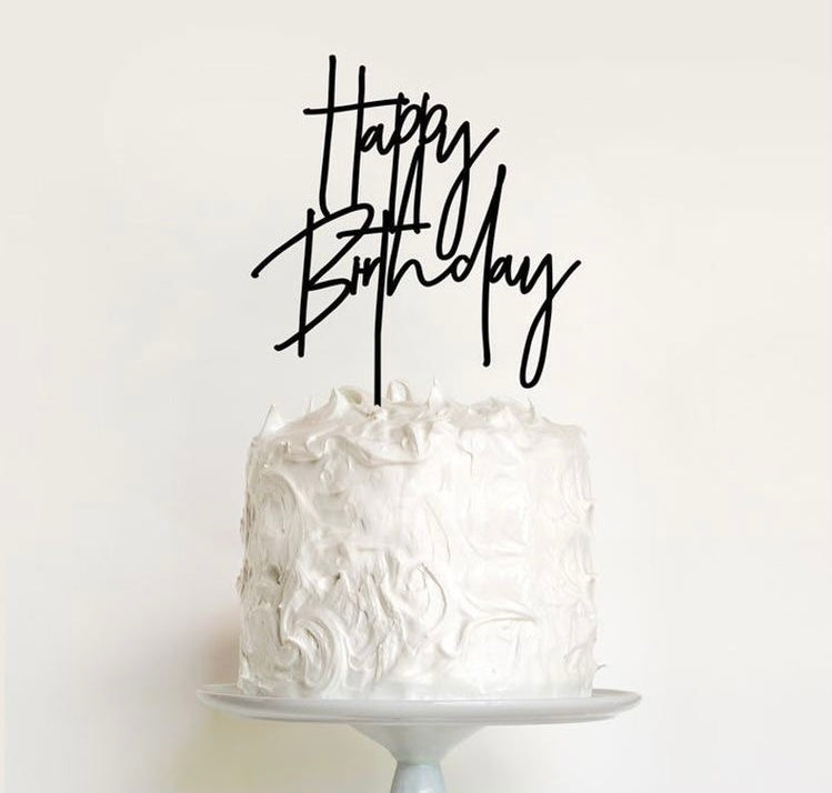 Happy Birthday Cake Topper Black