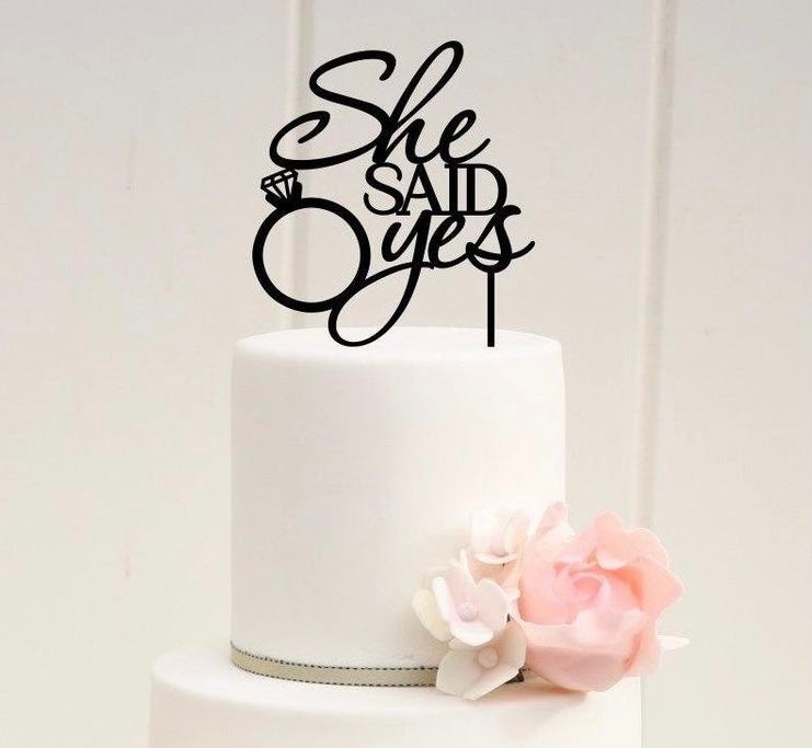 black diamond She Said Yes Cake Topper