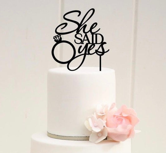 She Said Yes Cake Topper Black