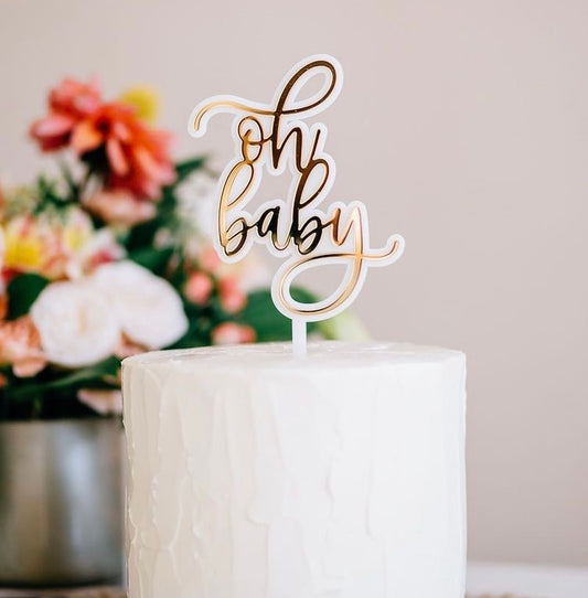 Oh Baby Cake Topper Gold White