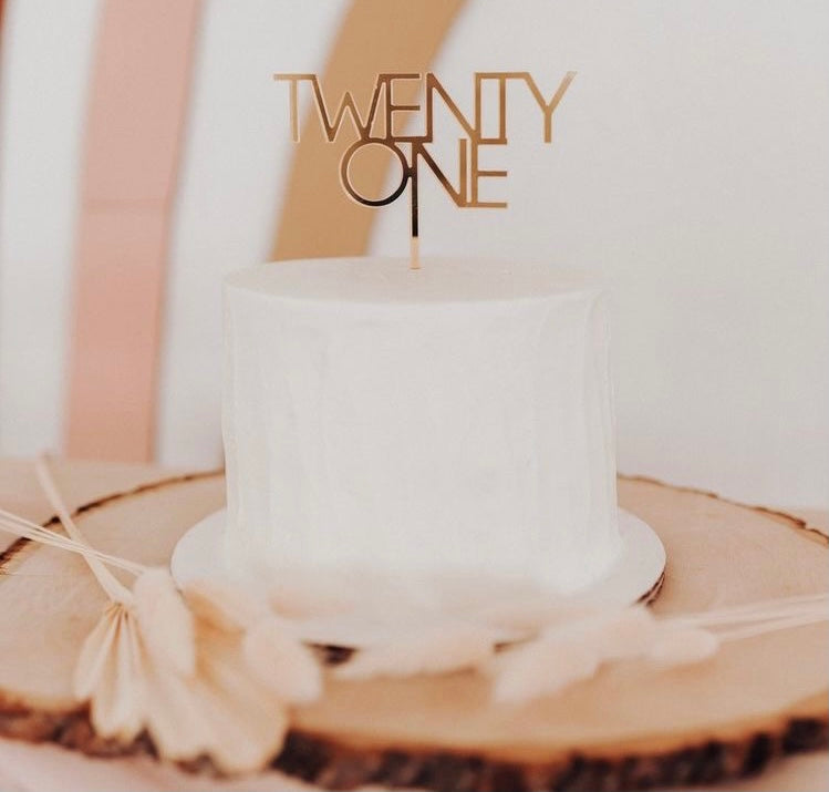 white Twenty One cake topper