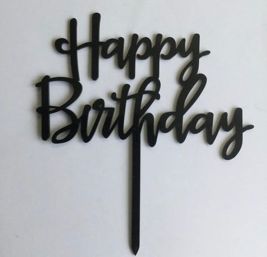 black colour Happy Birthday cake topper