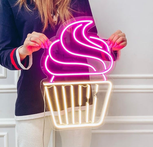 Cup Cake Neon Light Yellow & Pink With Adapter