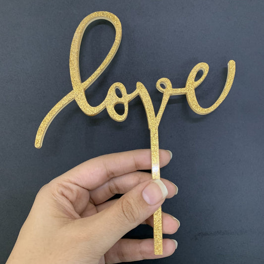 Love Cake Topper Glitter Golden