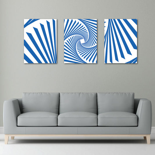 Blue Abstract Illusion Print Home Decor Art Piece Set Of 3