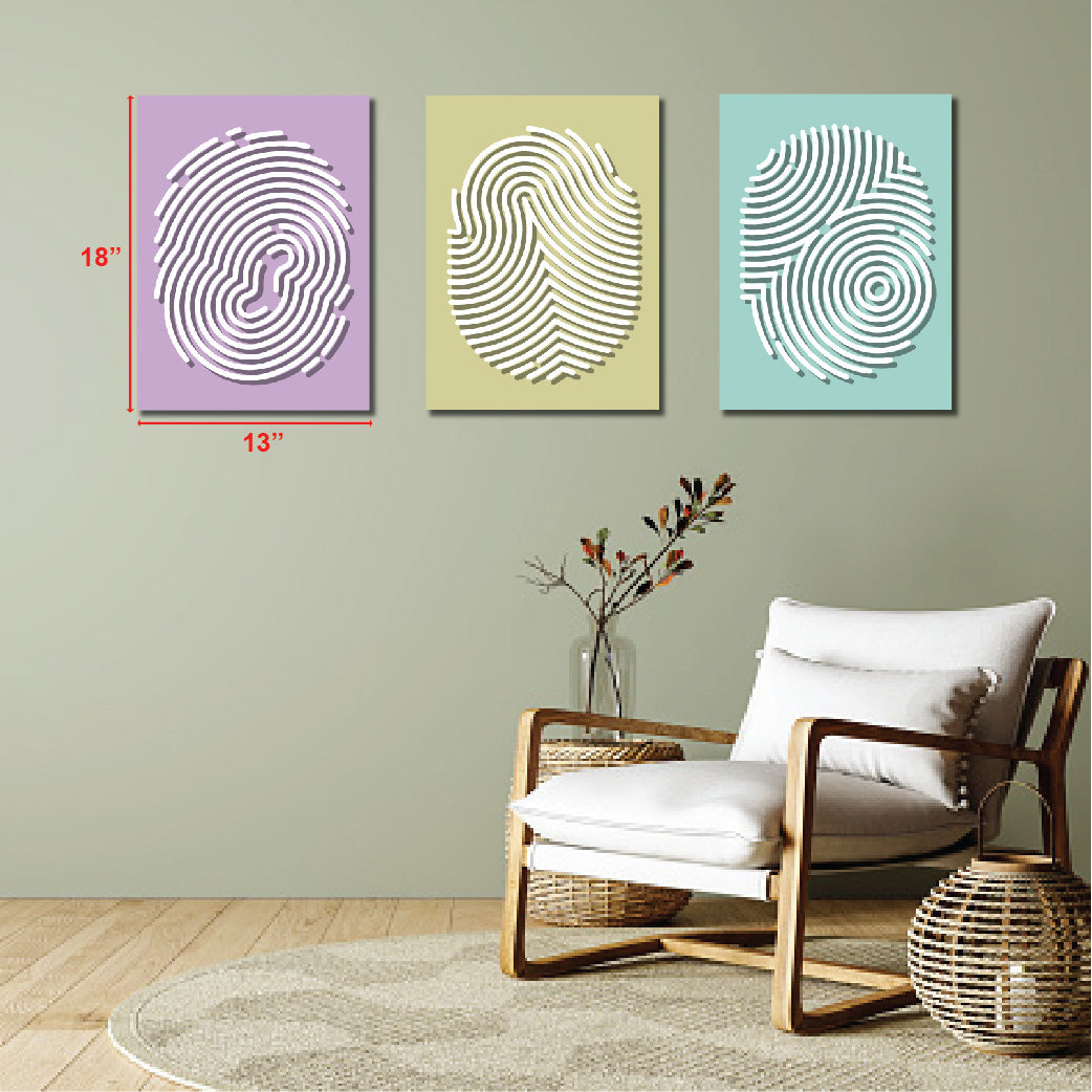 Finger Print Abstract Home Decor Art Piece Set Of 3