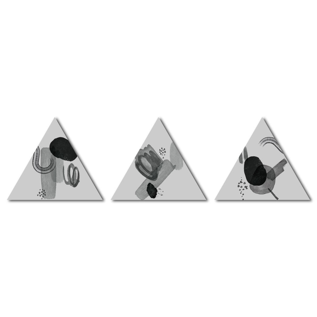 Black & Gray Abstract Modern Triangle Shaped Art Piece Set Of 3