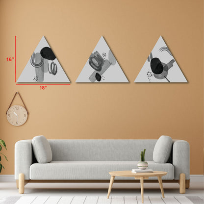 Black & Gray Abstract Modern Triangle Shaped Art Piece Set Of 3