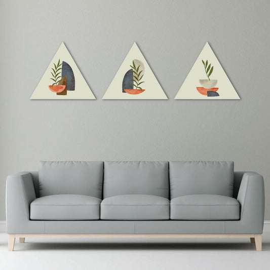 Abstract Modern Leaf Triangle Shaped Art Piece Set Of 3