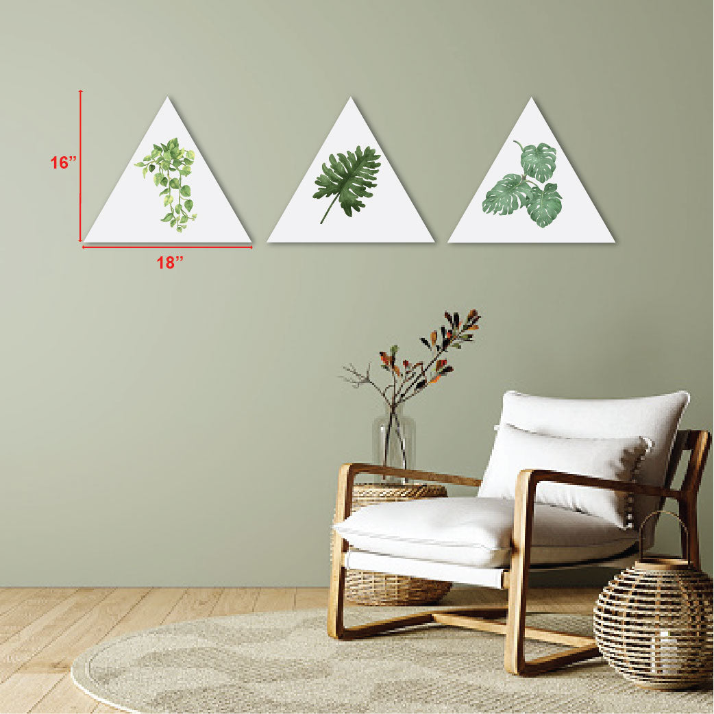 Classic Leaf Abstract Triangle Shaped Art Piece Set Of 3