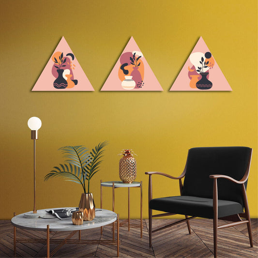 Pop Colour Modern Art Triangle Shaped Art Piece Set Of 3