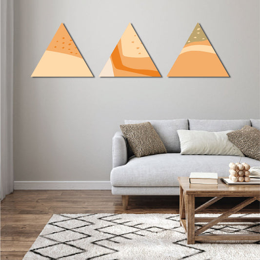 Warm Colour Triangle Shaped Home Decor Art Piece Set Of 3