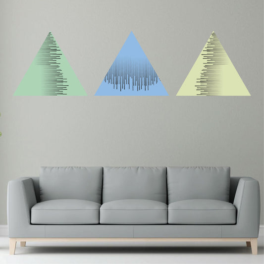 Three Coloured Modern Line Triangle Shaped Art Piece Set Of 3