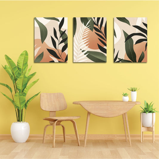 Vibrant Leaf Abstract Canvas Printed Painting Set Of 3