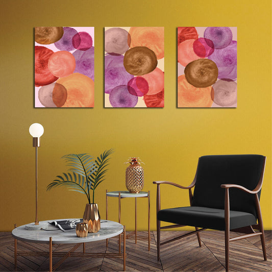 Colourful Circular Paint Canvas Printed Painting Set Of 3