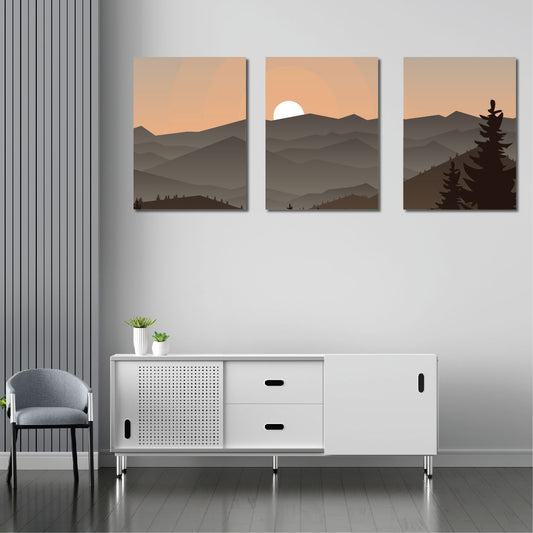 Classic Sunset Scenery Canvas Printed Painting Set Of 3
