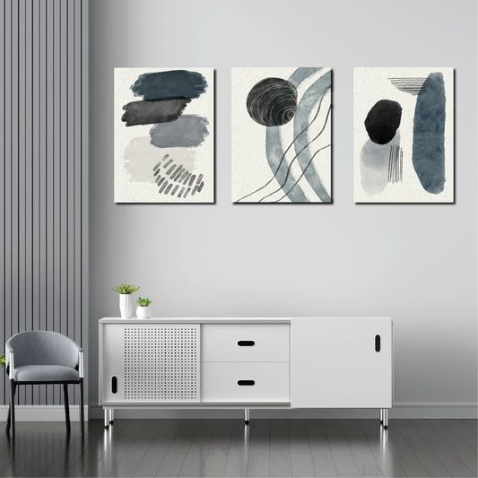 Abstract Modern Art Dark Colour Canvas Printed Painting Set Of 3