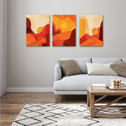Abstract Warm Colour Modern Art Canvas Printed Painting Set Of 3
