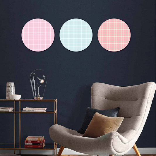 grid-printed round-shaped wall art