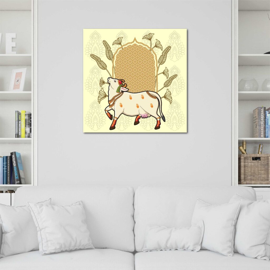 Indian Rajasthani Pichwai Cow Rectangle Wall Art