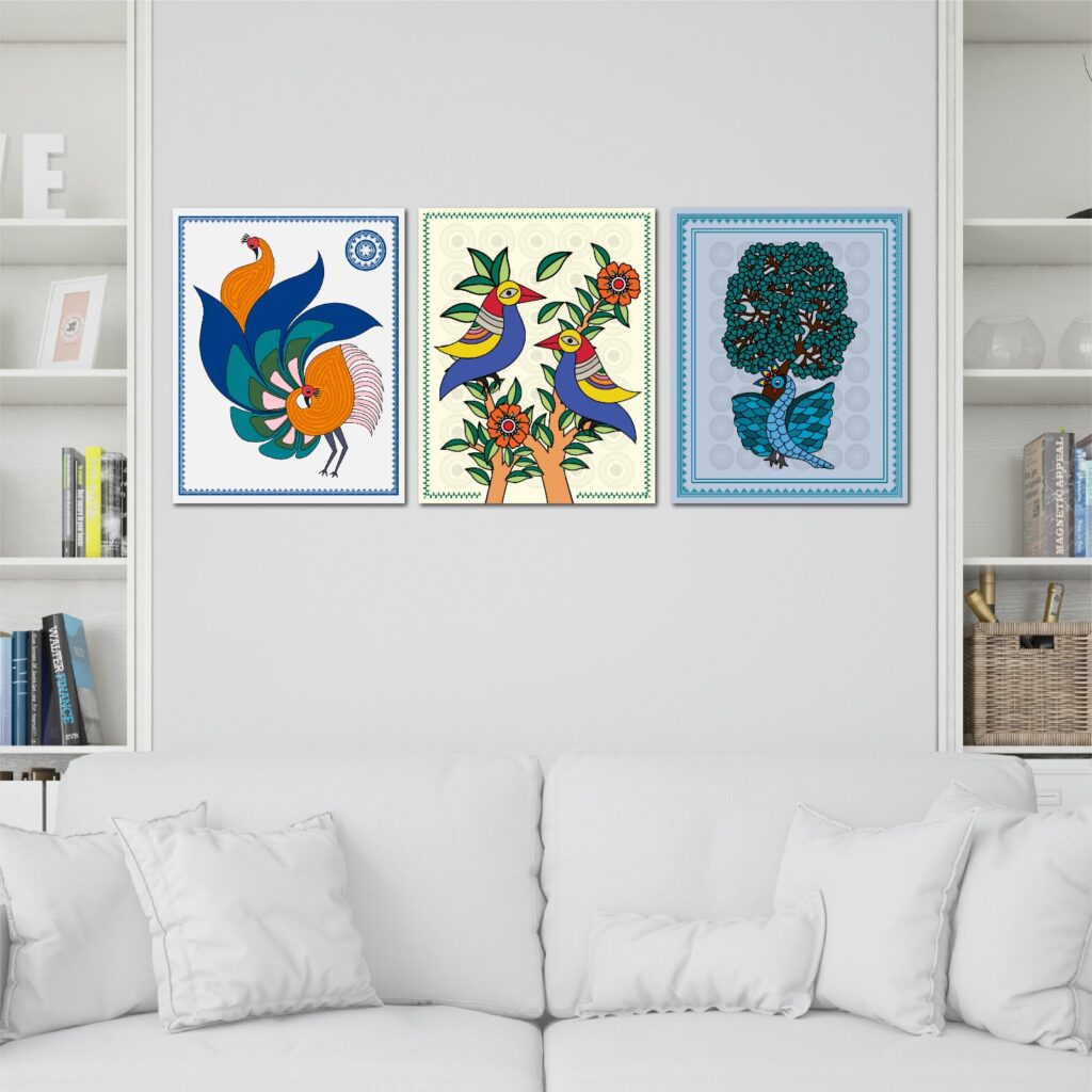 Vibrant Tribal Birds and Tree Rectangle Wall Art